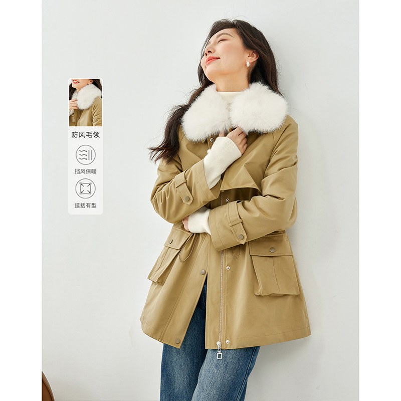 梵希蔓毛领棉服女冬中长款夹棉外套气质棉衣显瘦棉袄M3670/M9392