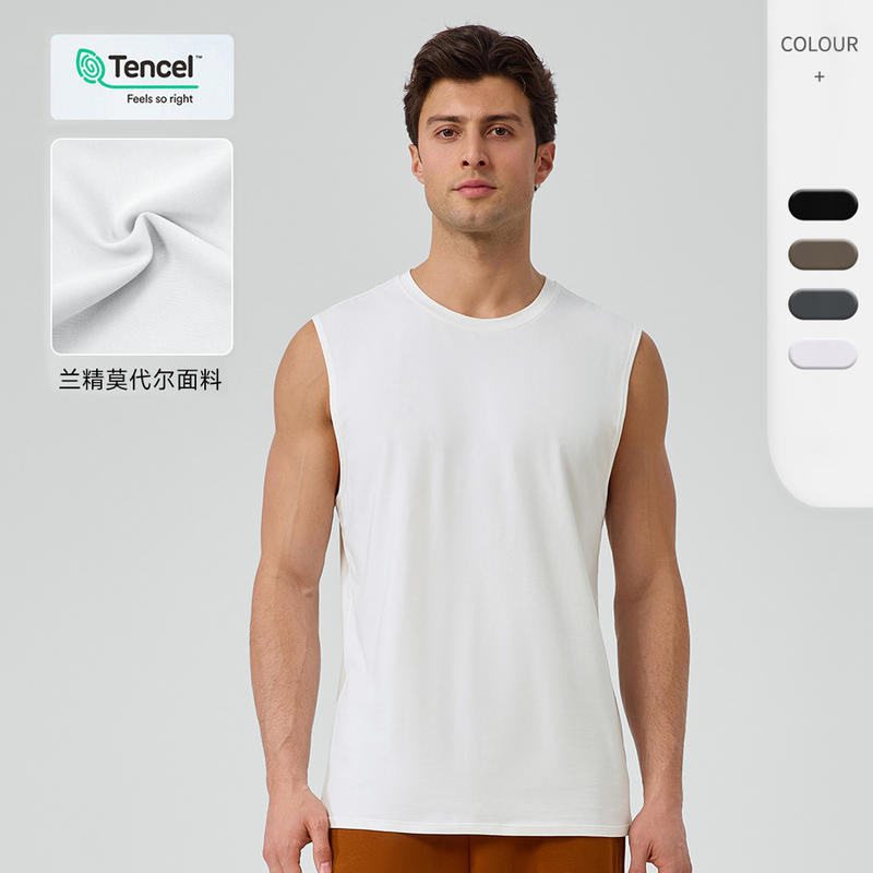 WHALEGO 男宽松运动背心莫代尔凉感透气宽肩无袖健身服户外跑步T