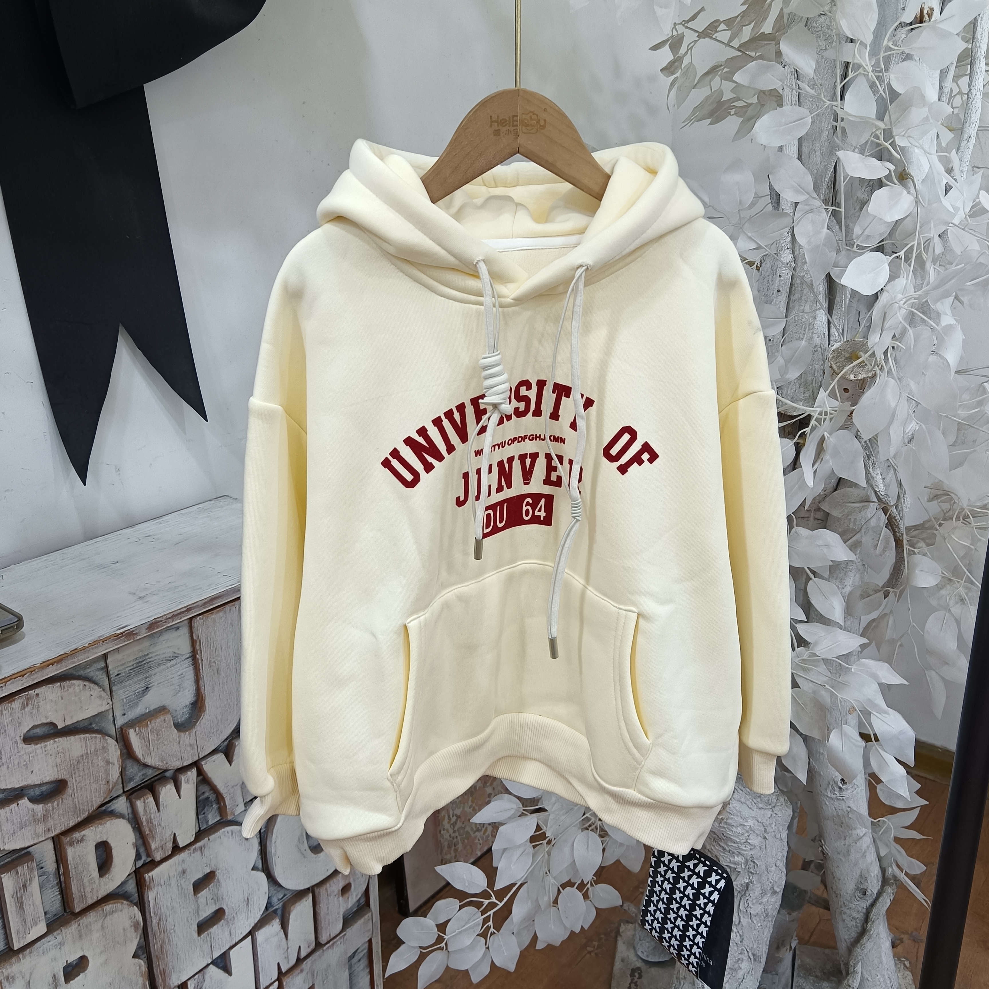 F487米色一体绒卫衣/丫一