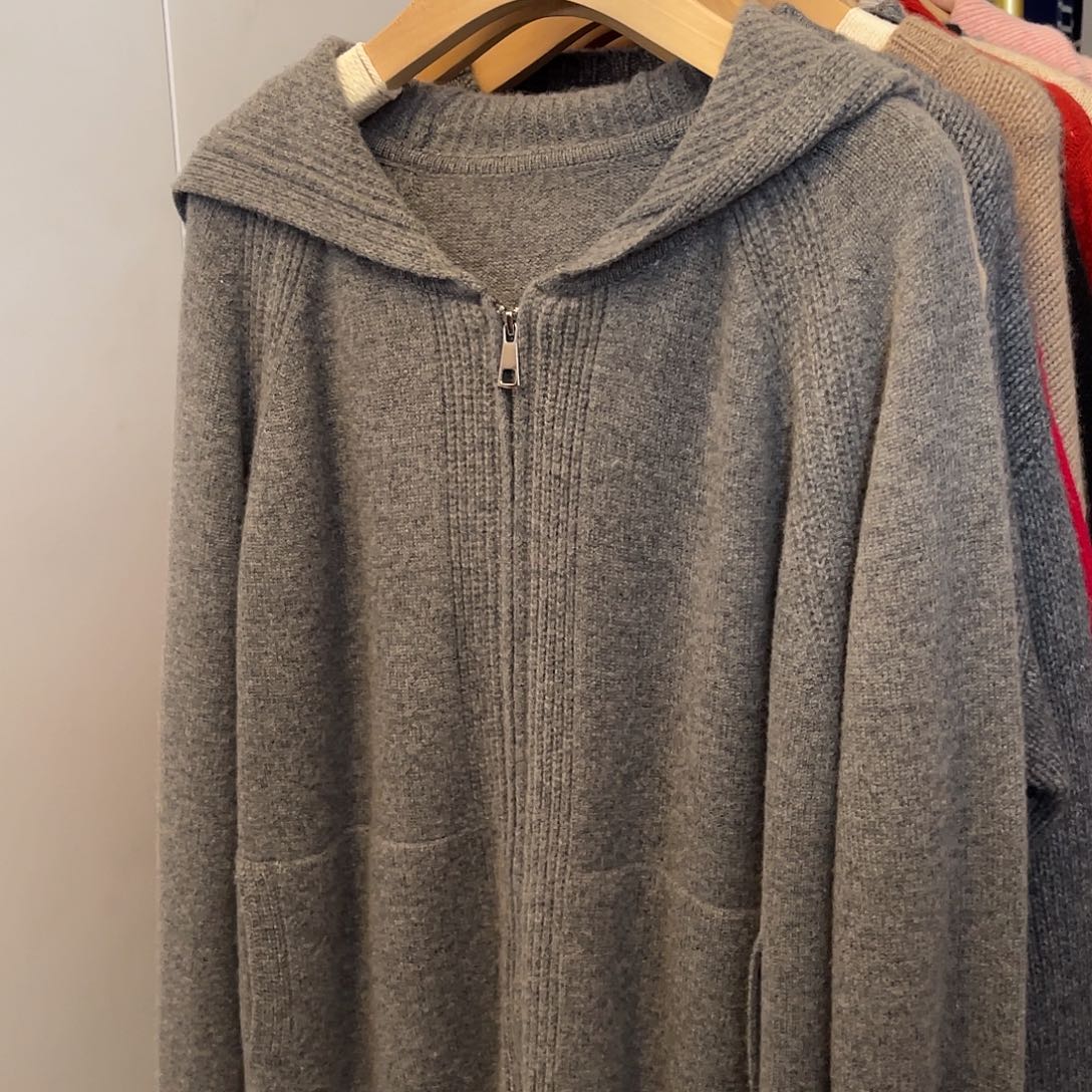 LP双拉链连帽羊绒开衫