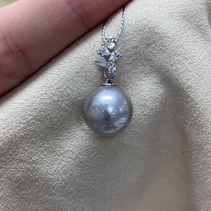 海水珍珠颈饰银S925镶嵌大溪地 12-13mm 53号