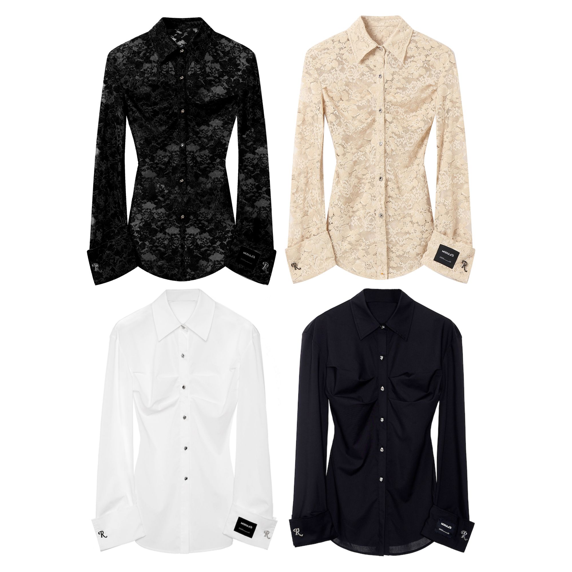 MODULER新款 原创收腰修身显瘦翻袖金属定制袖扣高级感衬衫