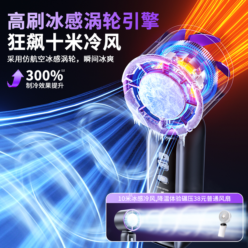 2025年半导体冰敷高速小风炮户外旅游便携手持大风折叠挂脖风扇