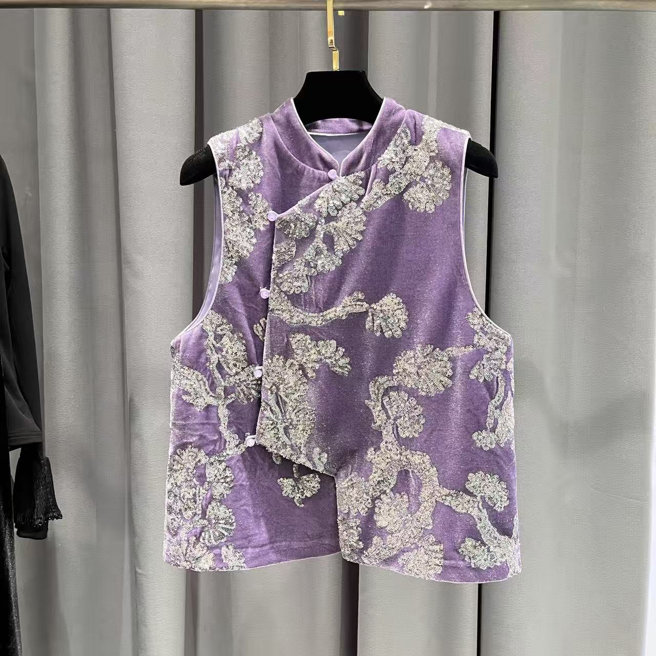 马甲碎花复古唐装中式中国风提花上衣