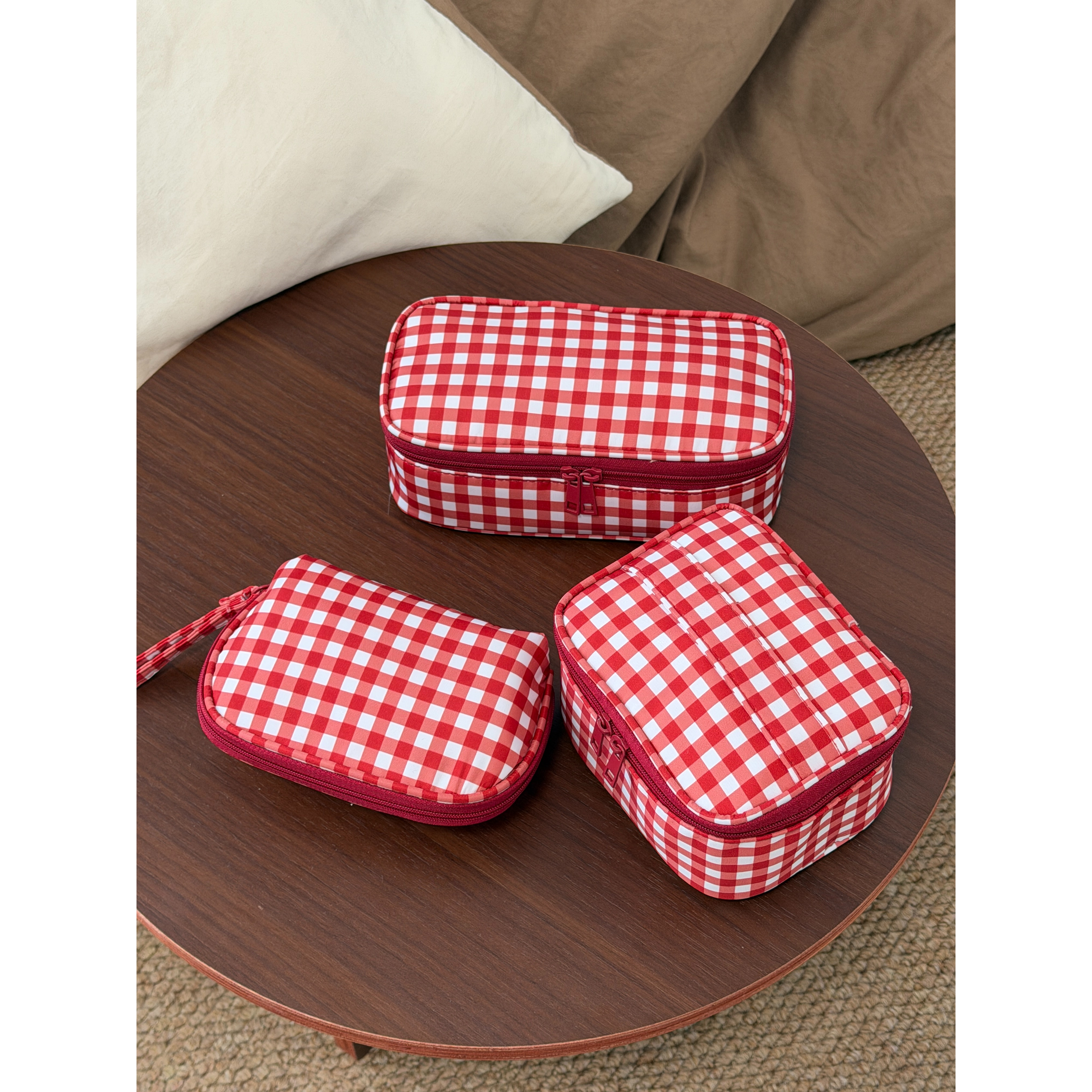 红格化妆包旅行便携洗漱包女士小型随身化妆品包