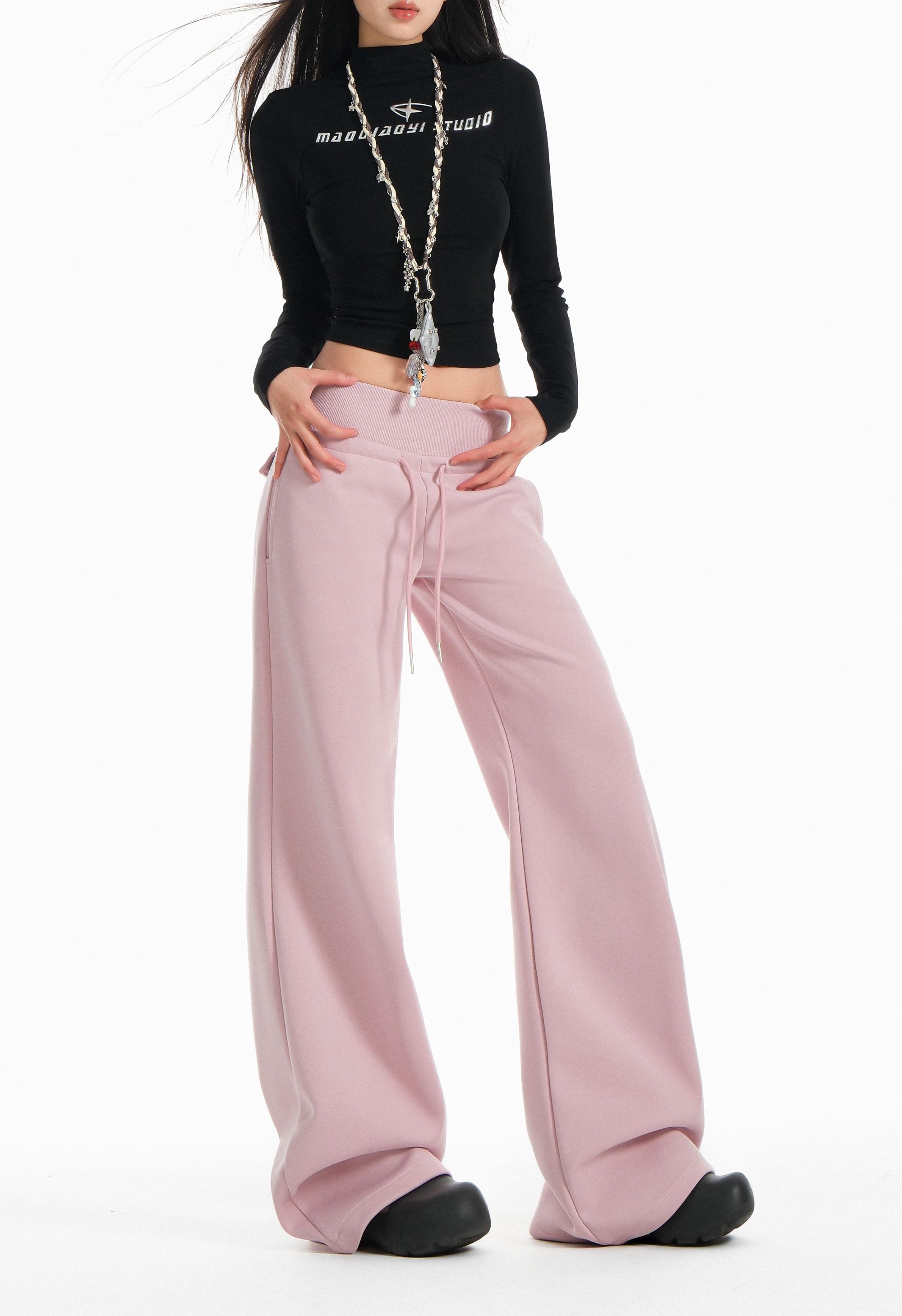 黑色美式微喇叭休闲裤女2025春季新款瑜伽裤高腰显瘦拖地运动卫裤