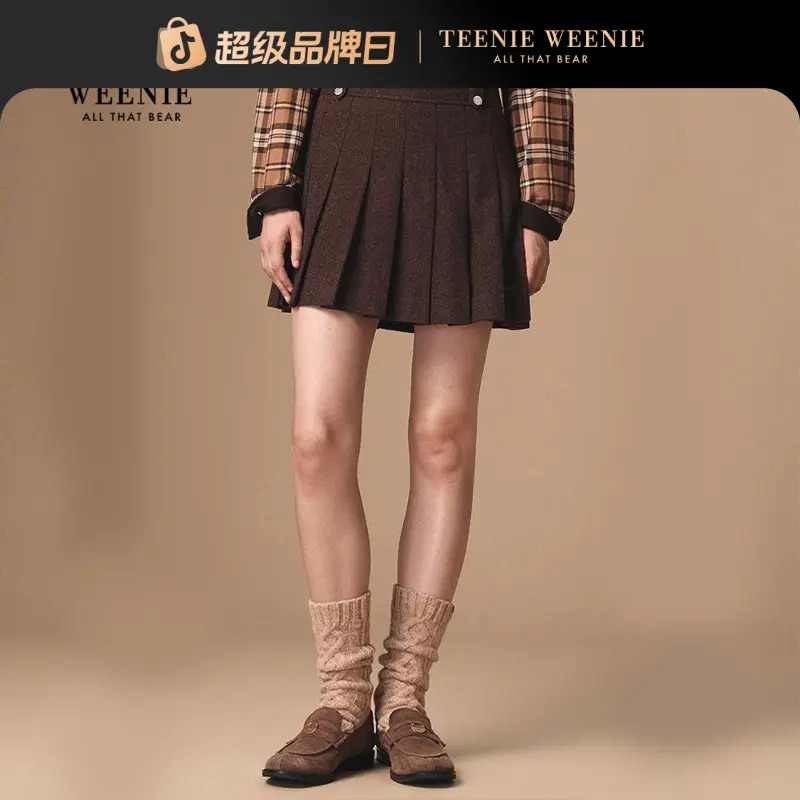 TeenieWeenie小熊半身裙女2025冬季新款时尚百搭女装TTWH254TC1B