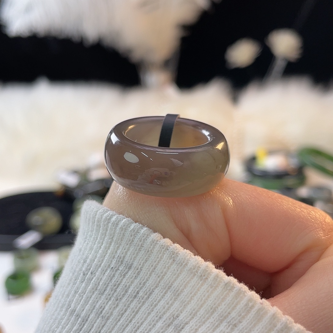 和田玉未镶嵌戒指k115紫翠墩墩18.4.mm