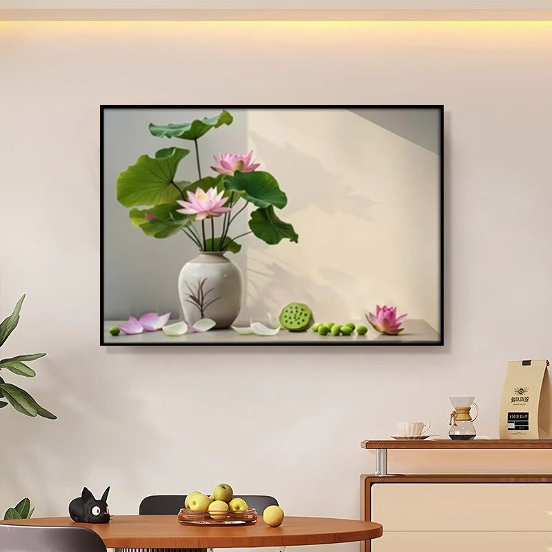 C022荷花轻奢简约花卉卫生间装饰画饭厅餐厅玄关客厅挂画福利1-10