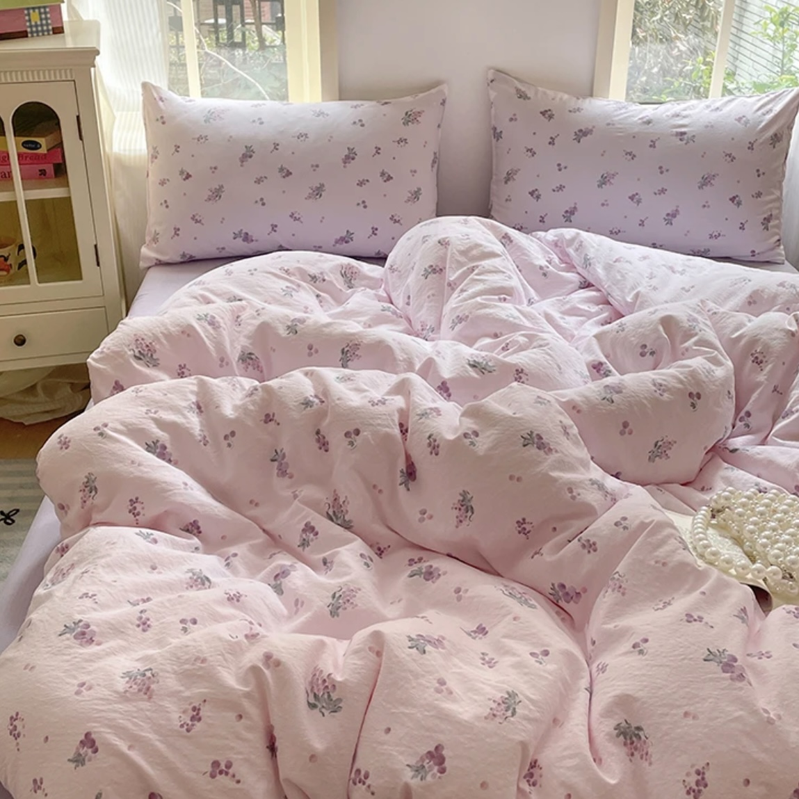 【小葡萄四件套】四季柔软ins风双层纱法式四件套