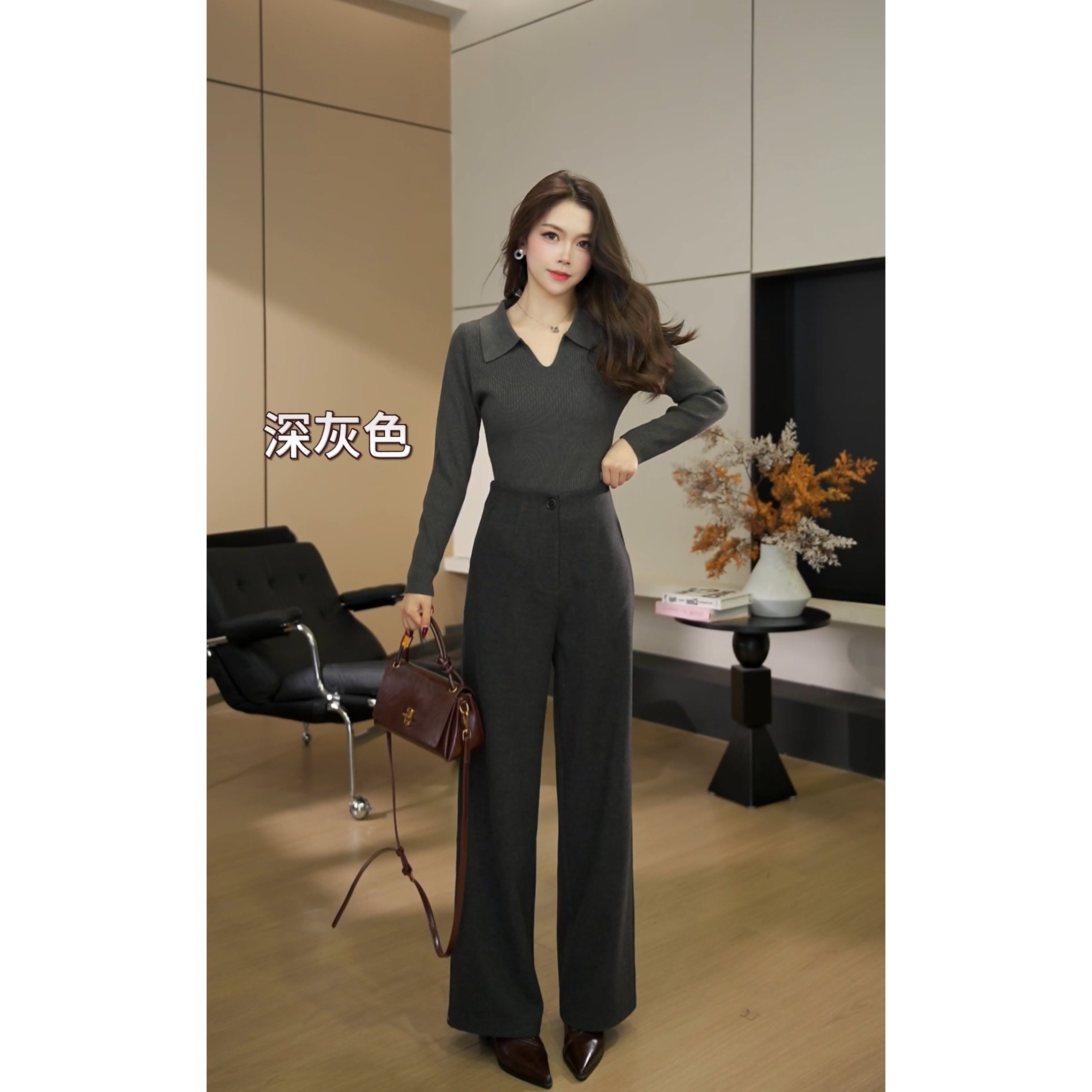 【加厚】【155甜甜】冬季高腰休闲垂感设计感休闲裤-2738