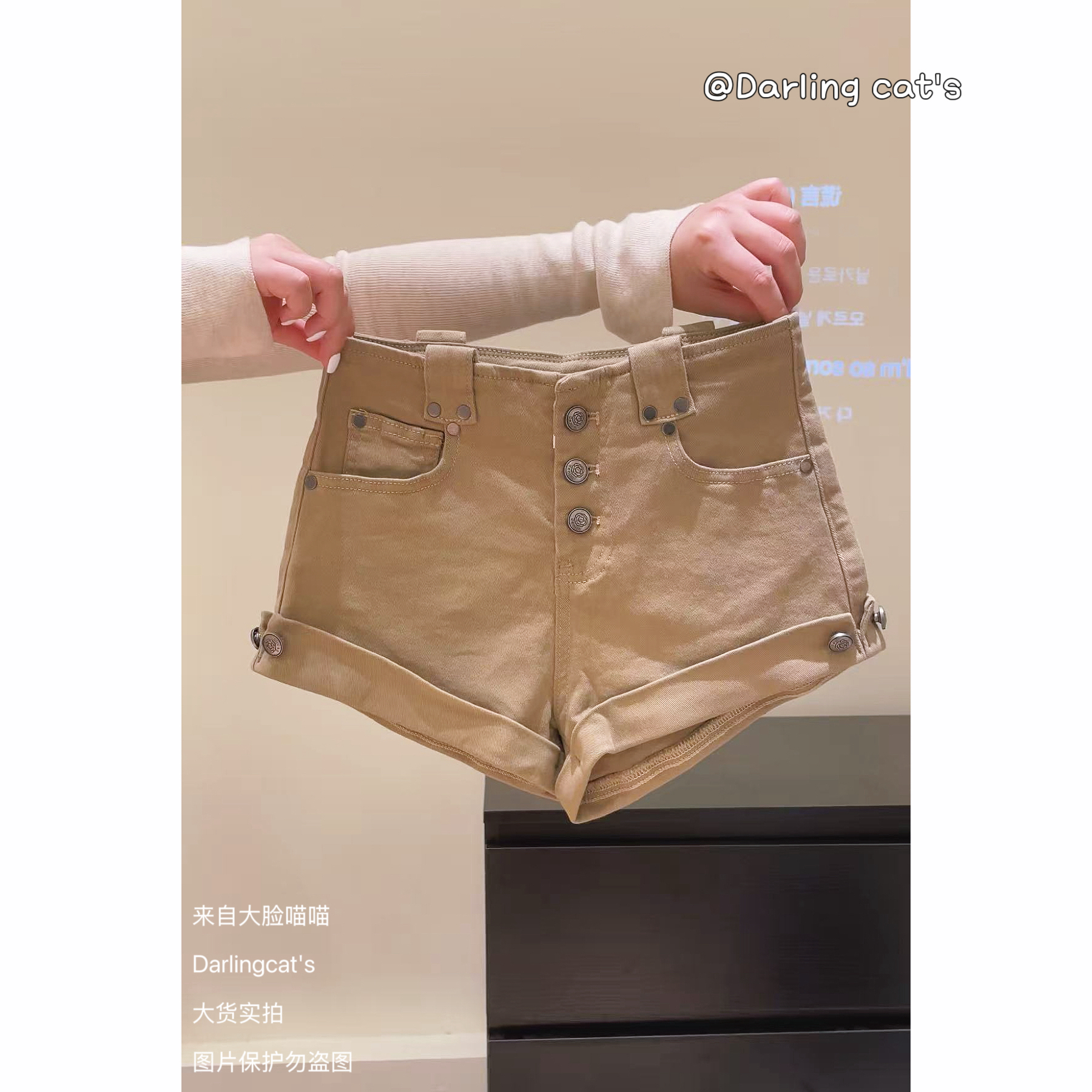 大脸喵 纯色美式修身女热裤百搭秋季抽绳个性高腰短裤夏季