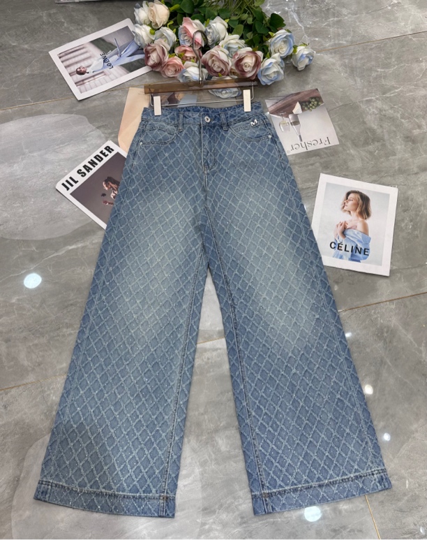 南油挑丝新款菱形图案阔腿裤