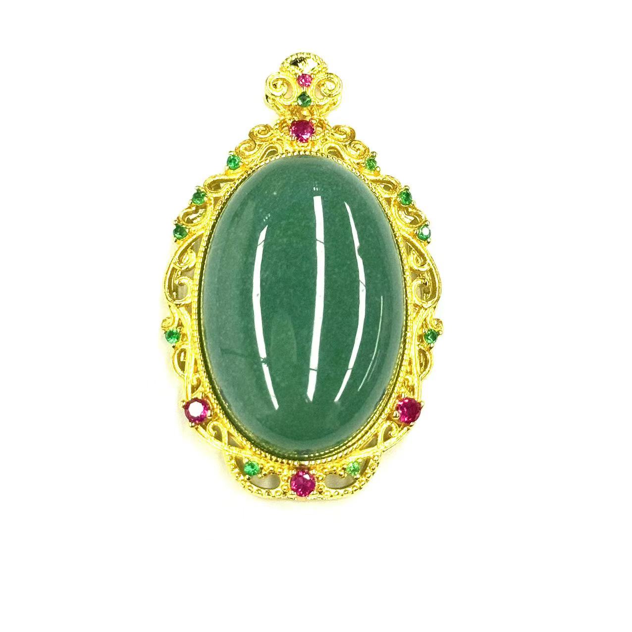 y2238-国风气质款原创金宝绿猫眼蛋面吊坠-赠礼盒-赠链