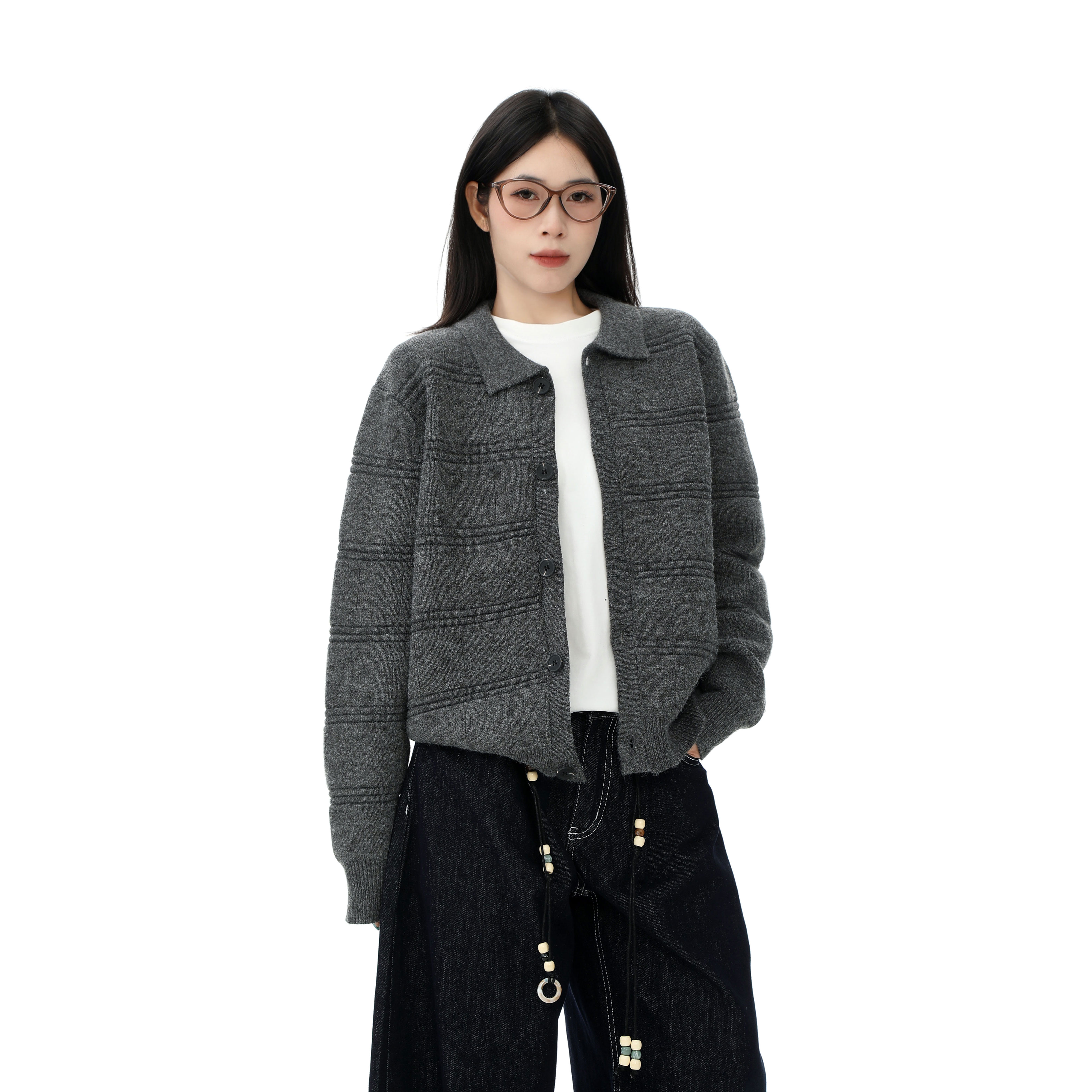 J LONE秋冬美式cleanfit开衫毛衣外套男女潮宽松慵懒高级感针织衫