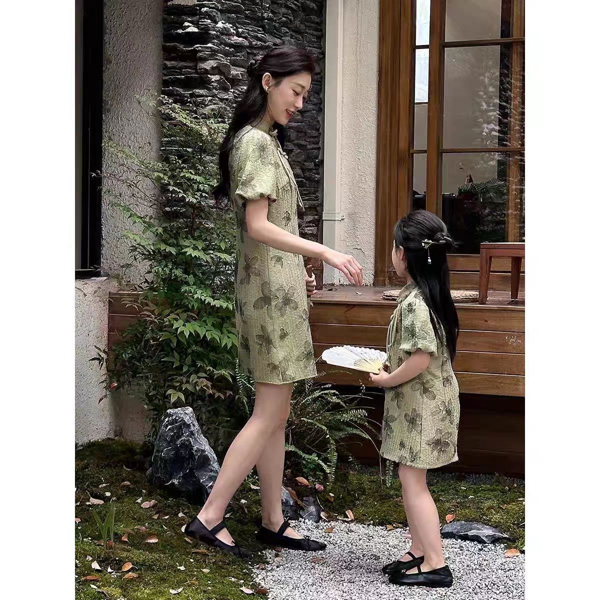 【641款】韩版薄款夏季休闲风亲子装女装法式小众少女收腰中国风