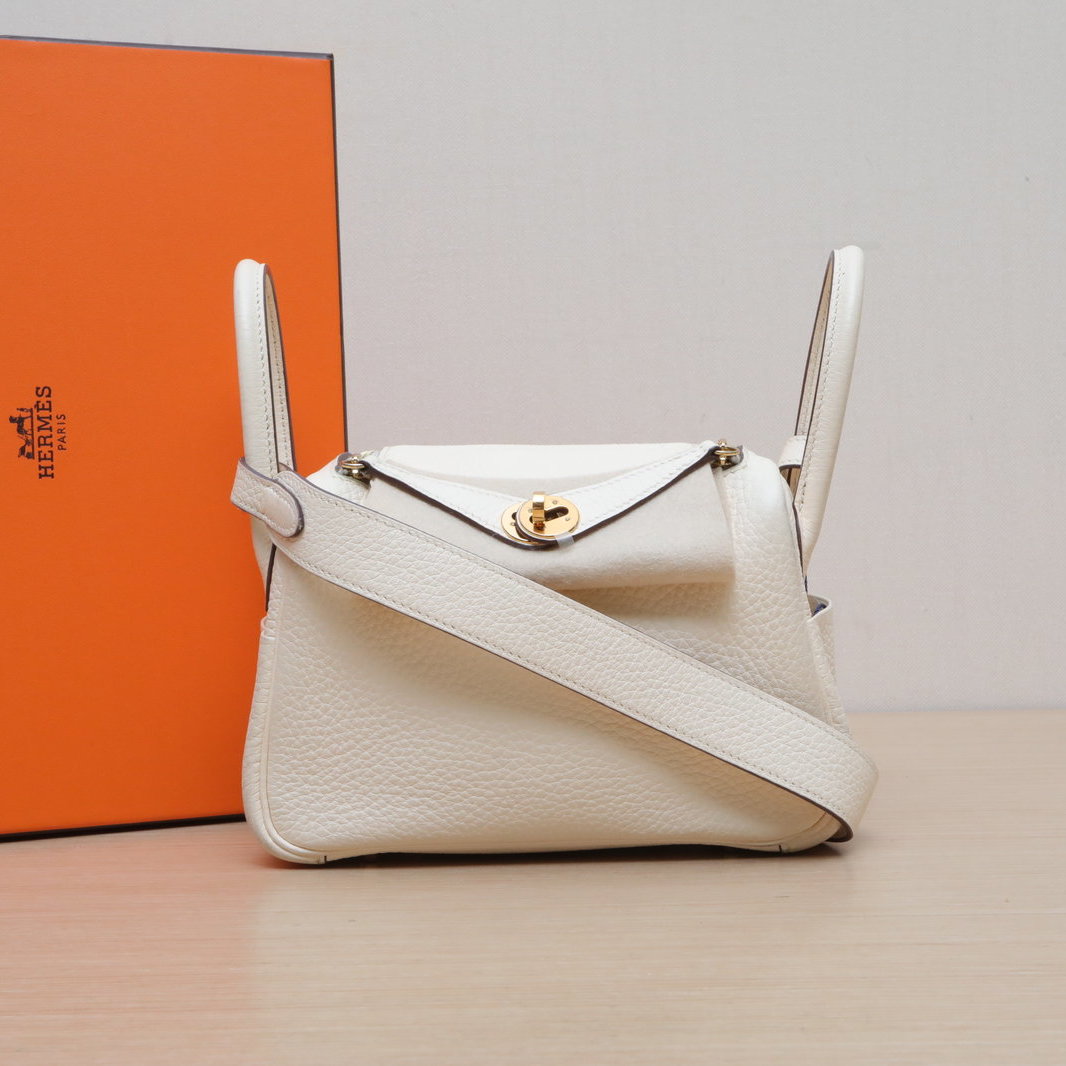 95新 Hermes/爱马仕 小花6欢 Lindy Mini I2奶油白 TC皮 Z刻 金扣