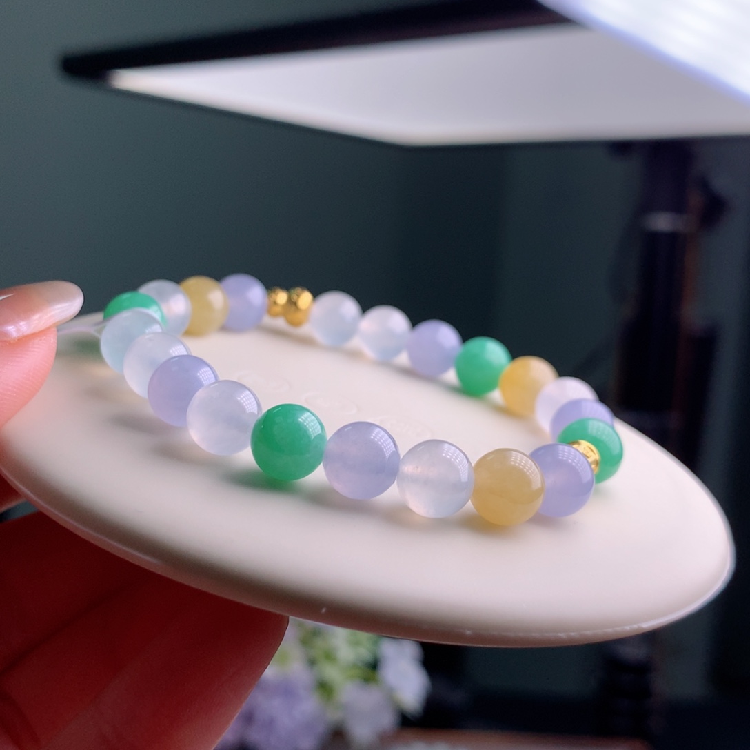 足金镶嵌手链翡翠手串