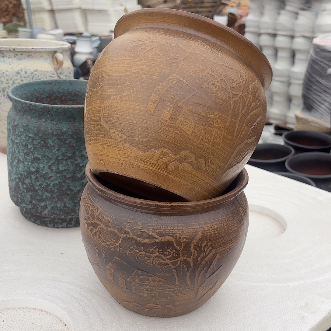 紫砂花盆口19高17两个复古