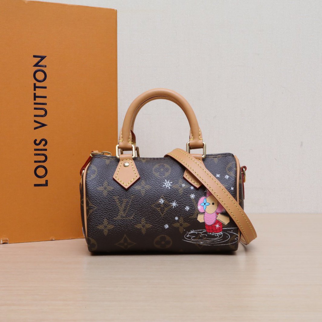 99新 LouisVuitton/路易威登 小花6枫Speedy Nano 肩带 圣诞限量