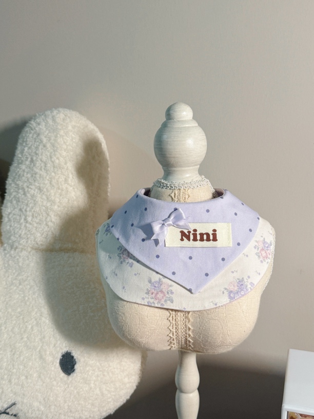 Nini手作宠物口水巾｜淡紫色波点小碎花 猫猫狗狗可爱围兜