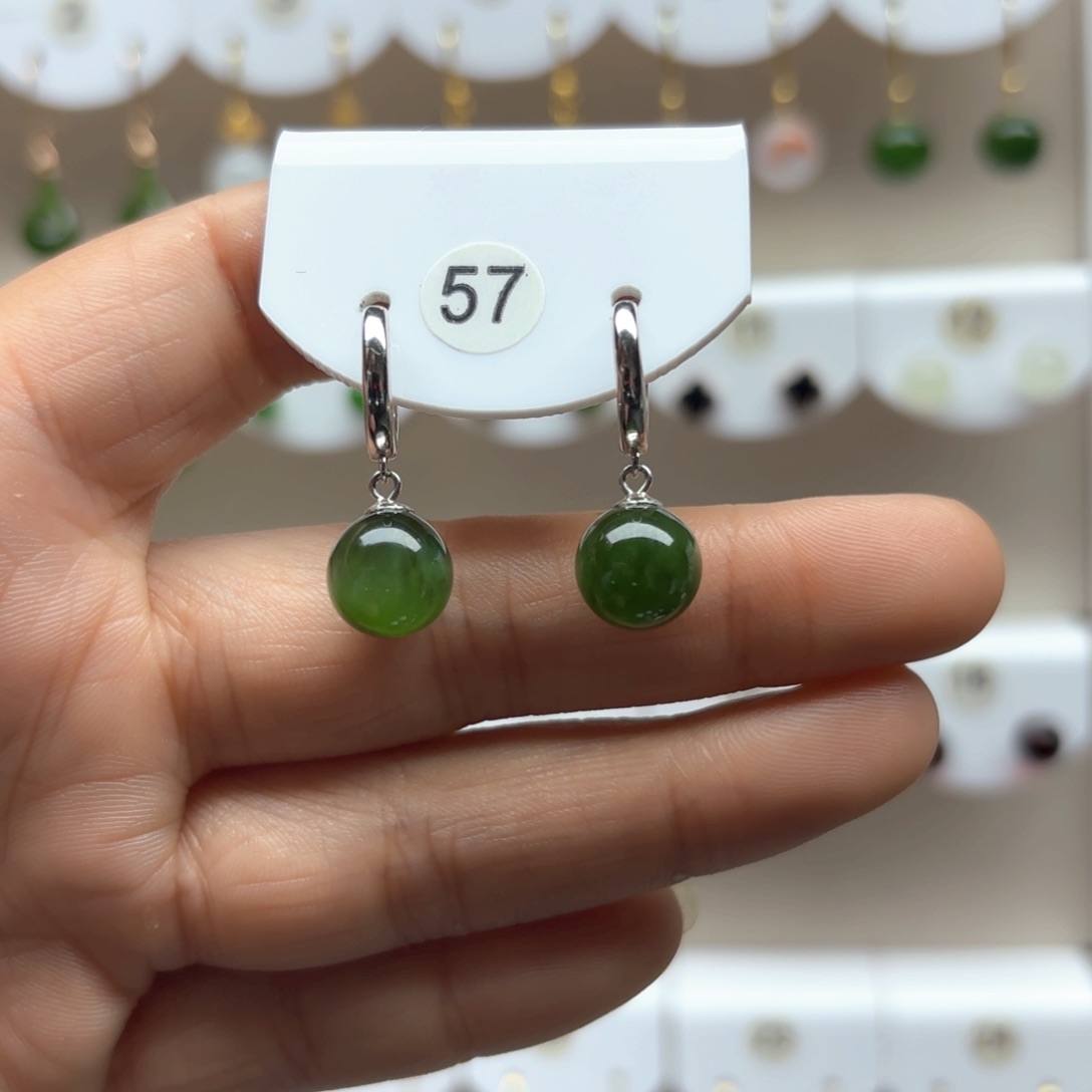 和田玉耳饰银S925镶嵌