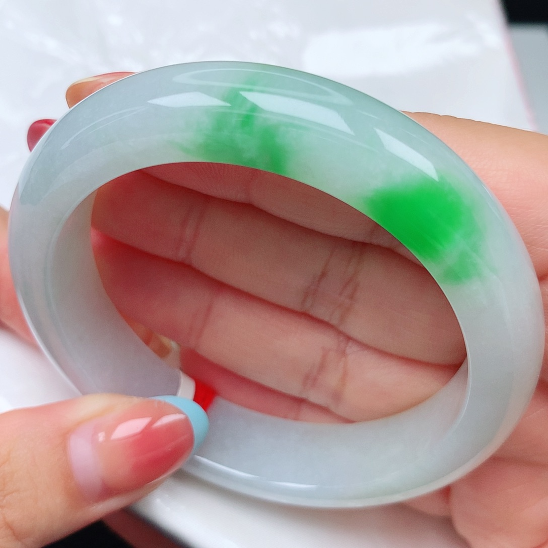 未镶嵌手镯翡翠25白底青阳绿