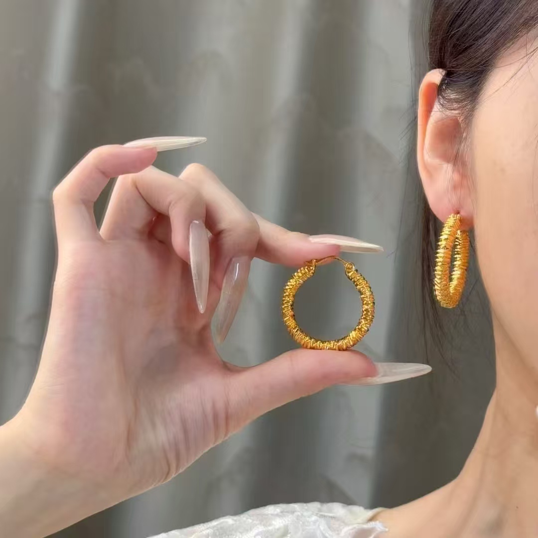 3059足金耳饰小盘缠耳扣5D无氢工艺大气时尚金耳圈女