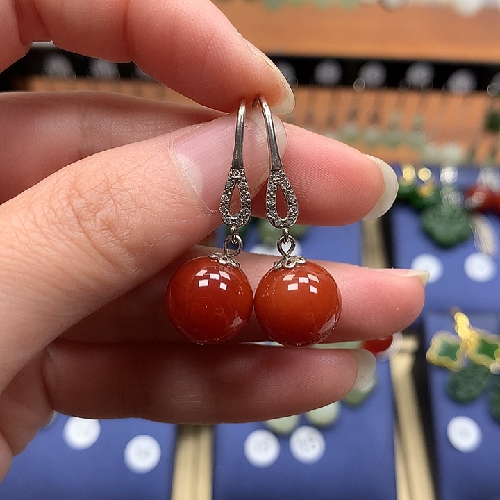 玛瑙/玉髓银S925镶嵌耳环12左右