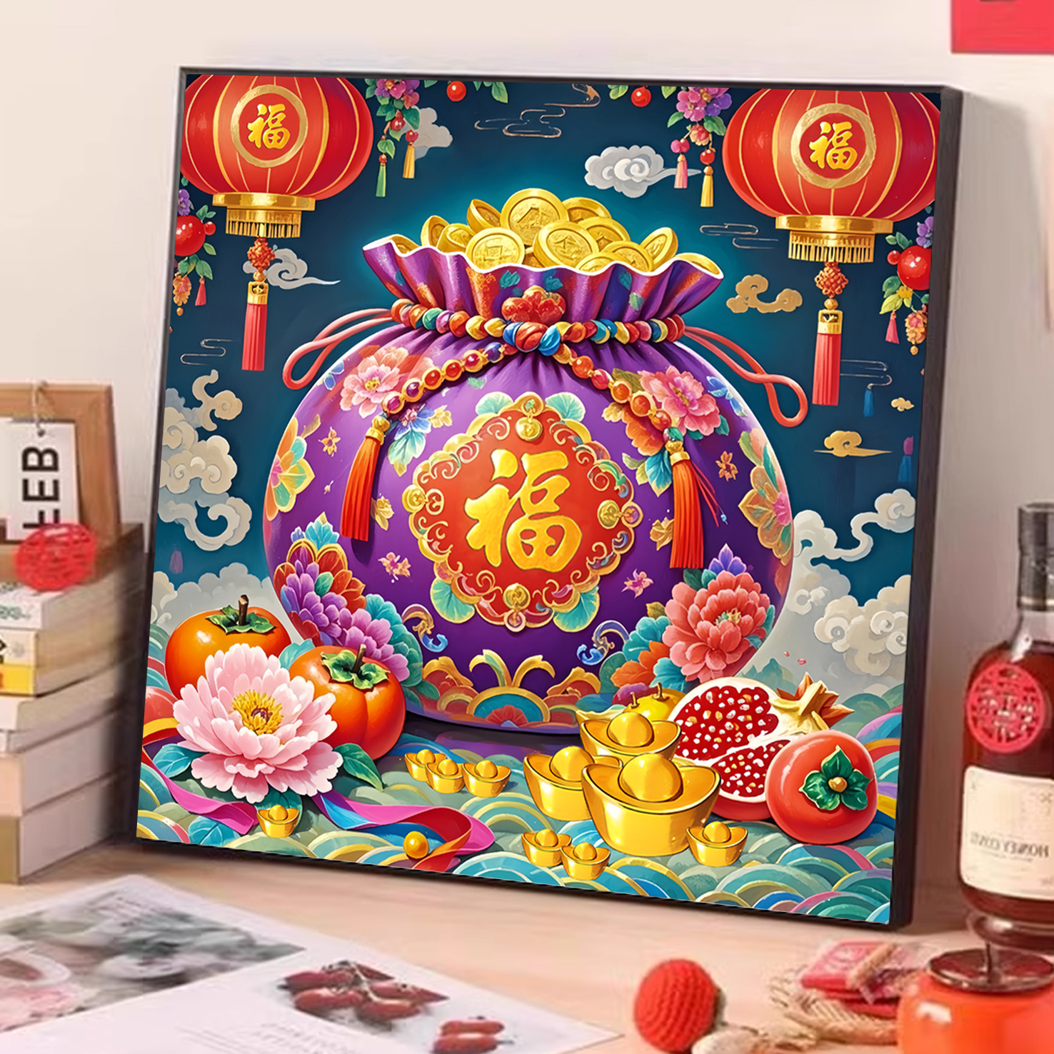 【加厚棉布】7073福袋十字绣大格 新中式喜庆画 59种绣线