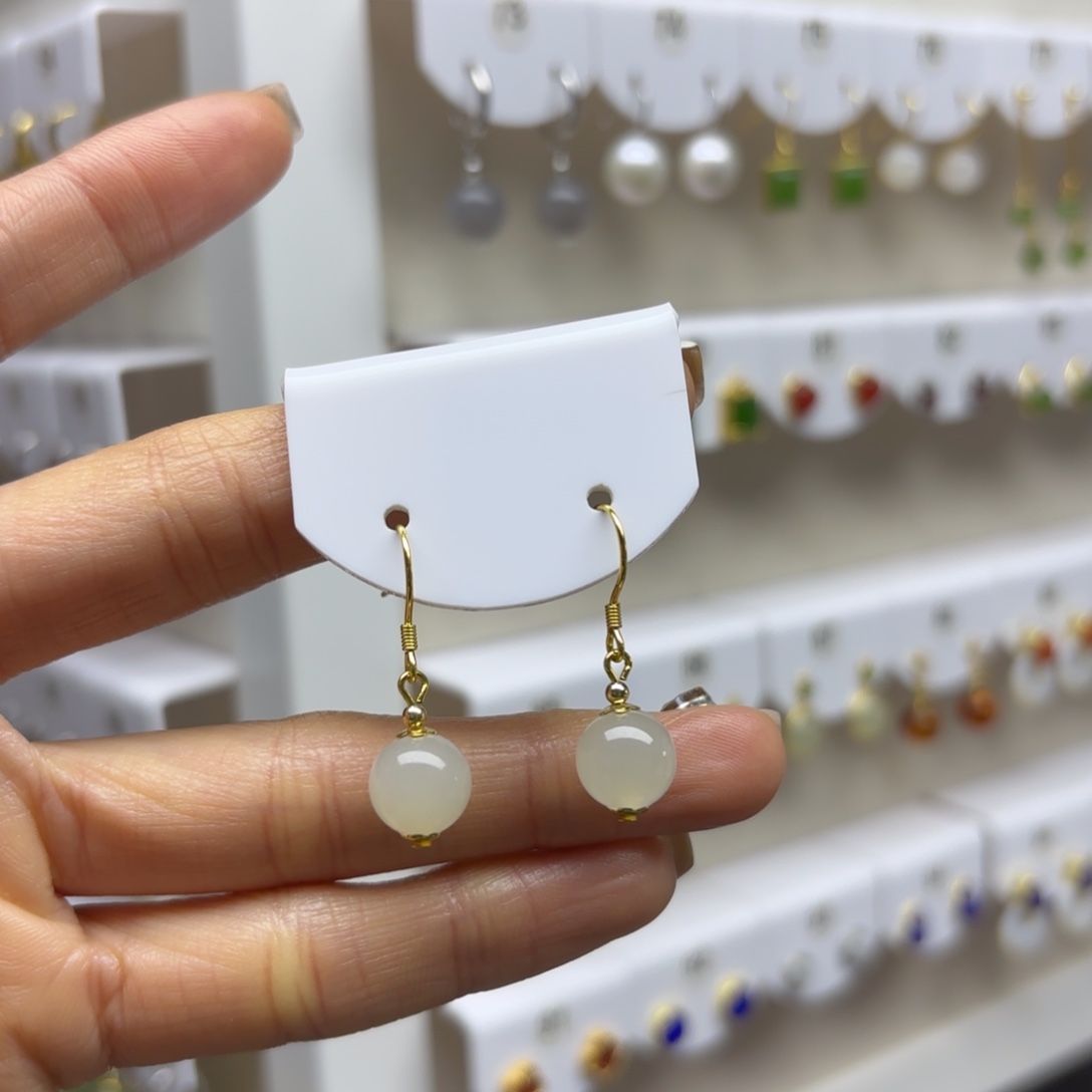 和田玉银S925镶嵌耳饰