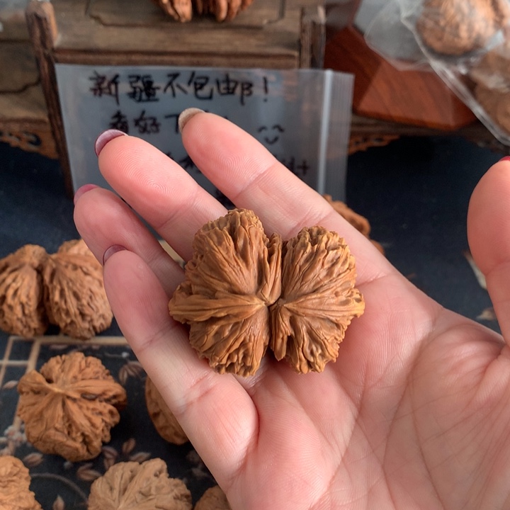 没***白文玩核桃把件白狮子