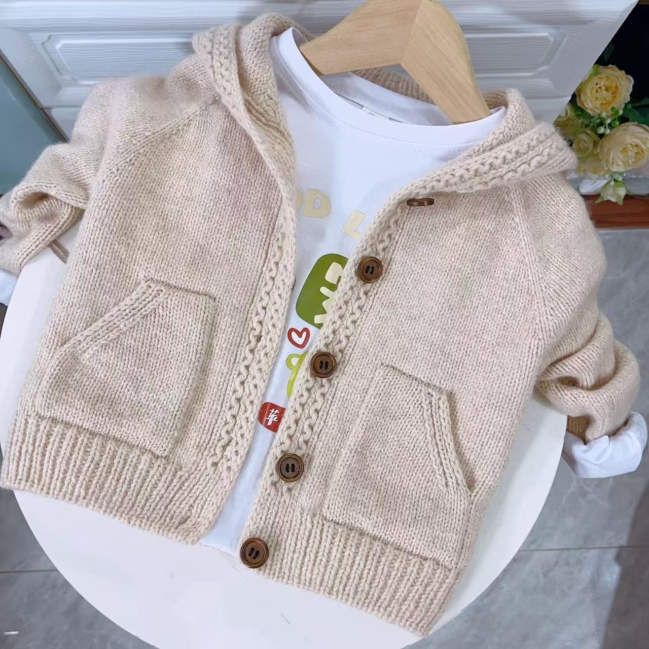 连帽开衫亲子款同款100%美利奴羊毛线手编