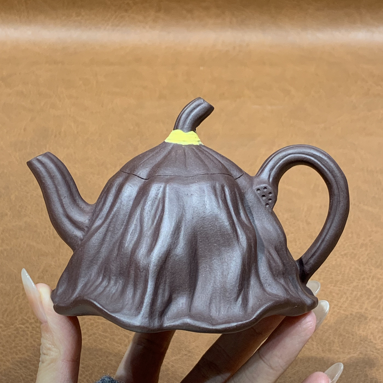 原矿黄龙山陈腐老紫泥枯荷壶140毫升宜兴茶具紫砂壶294