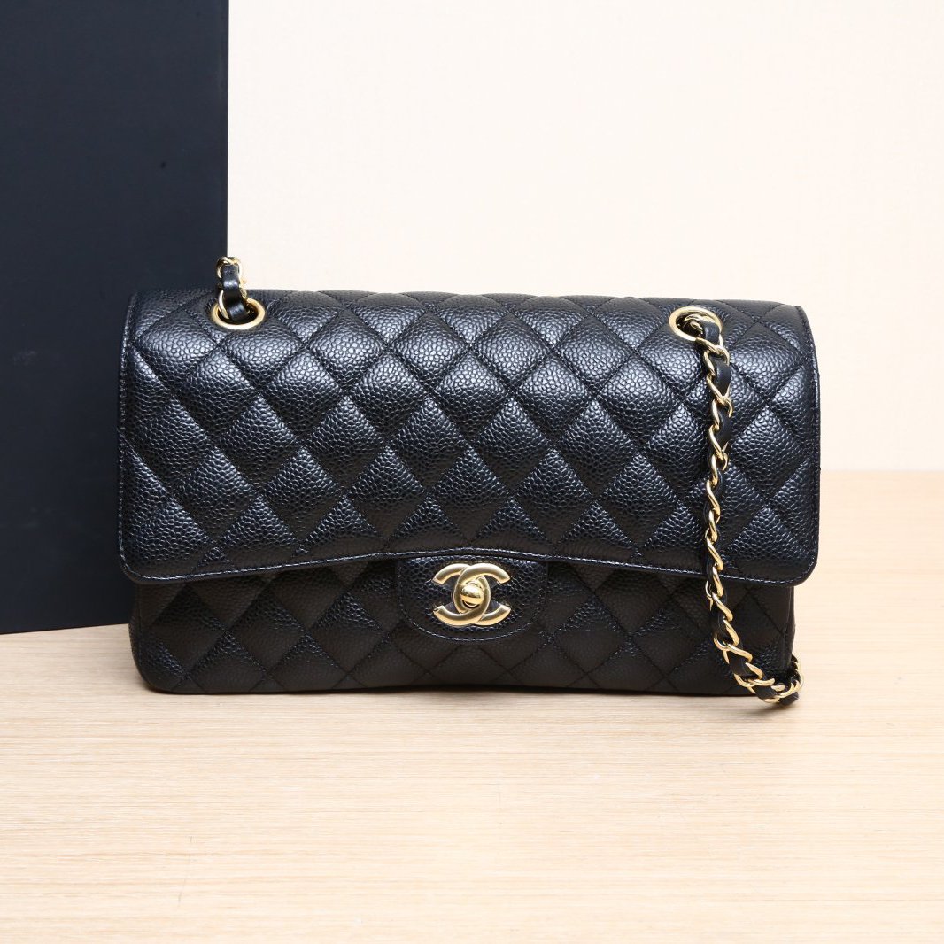 95新 Chanel/香奈儿 黑色斜挎包 荔枝皮革C 28开 金扣 P205843015