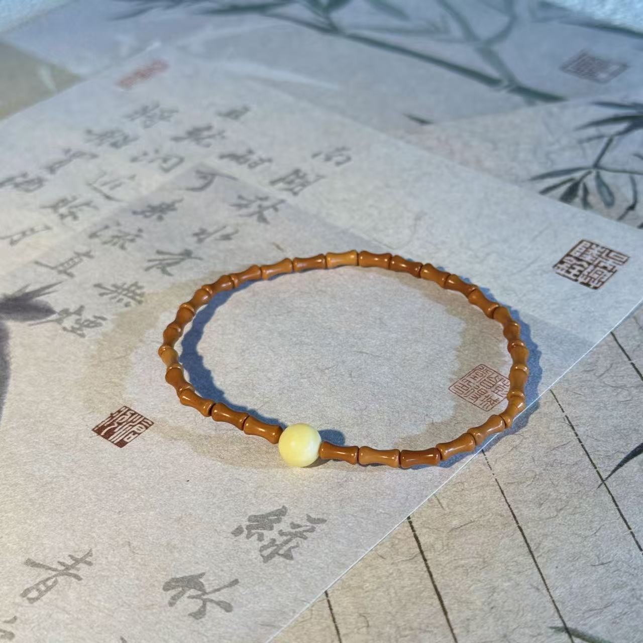 【景润】橄榄核文玩竹节瓷白石膏单珠小尺寸叠带神器手串多样性发一