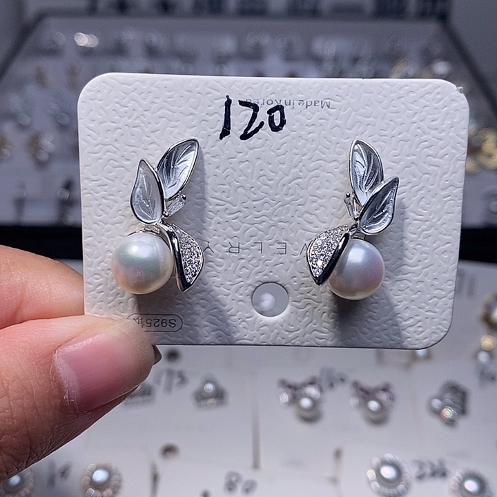 银S925镶嵌耳饰淡水珍珠