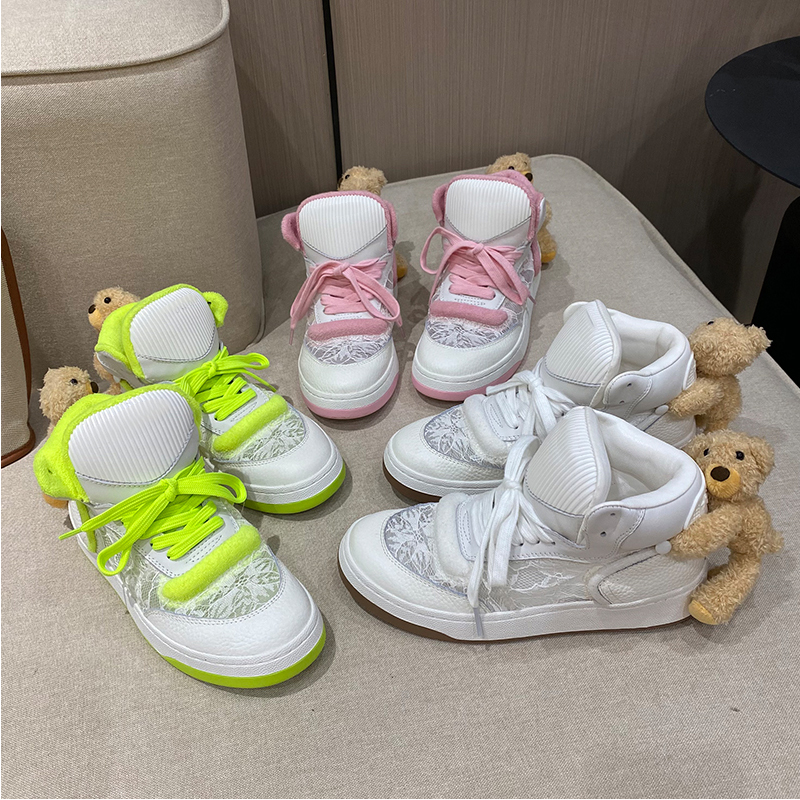 高帮小白鞋女2025夏新款百搭真皮网纱透气休闲潮牌平底运动网面鞋