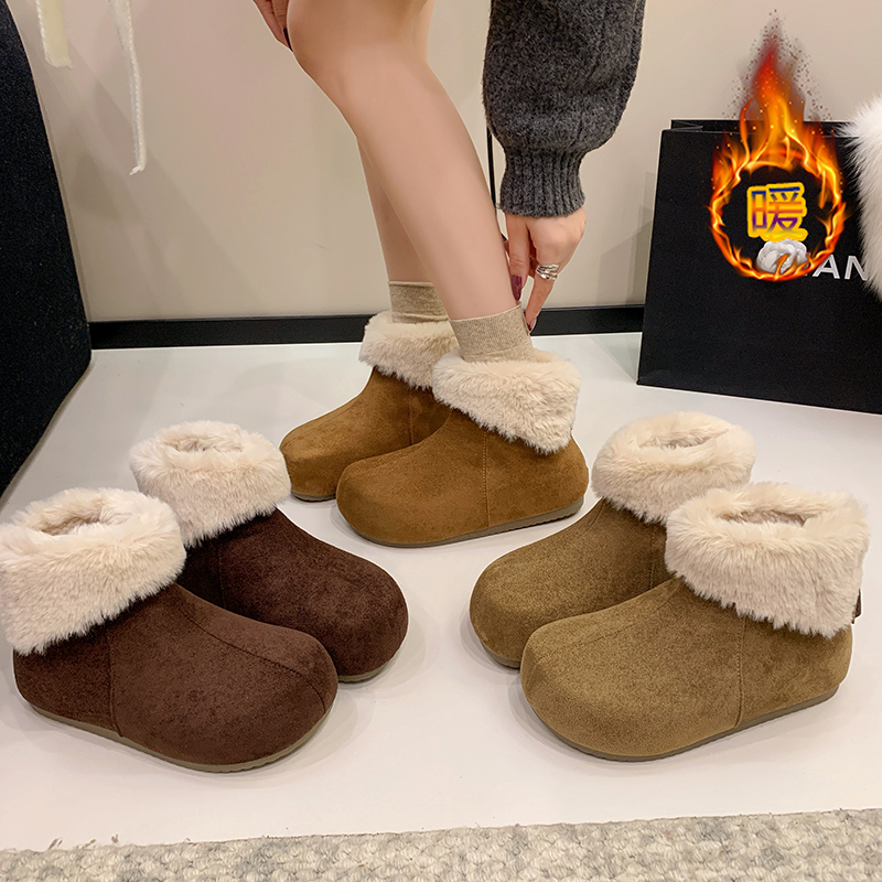 2025冬季新款雪地靴女加绒加厚保暖棉鞋复古圆头时尚休闲百搭短靴