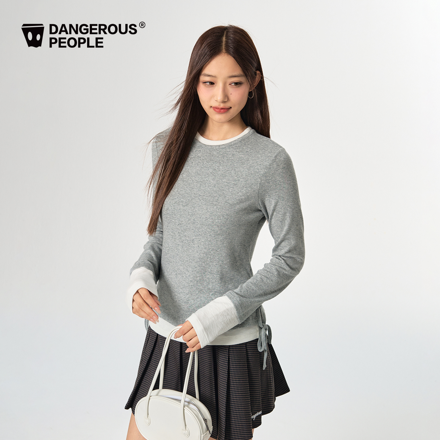 Dangerouspeople薛之谦dsp撞色拼接女款内搭长袖修身简约百搭T恤