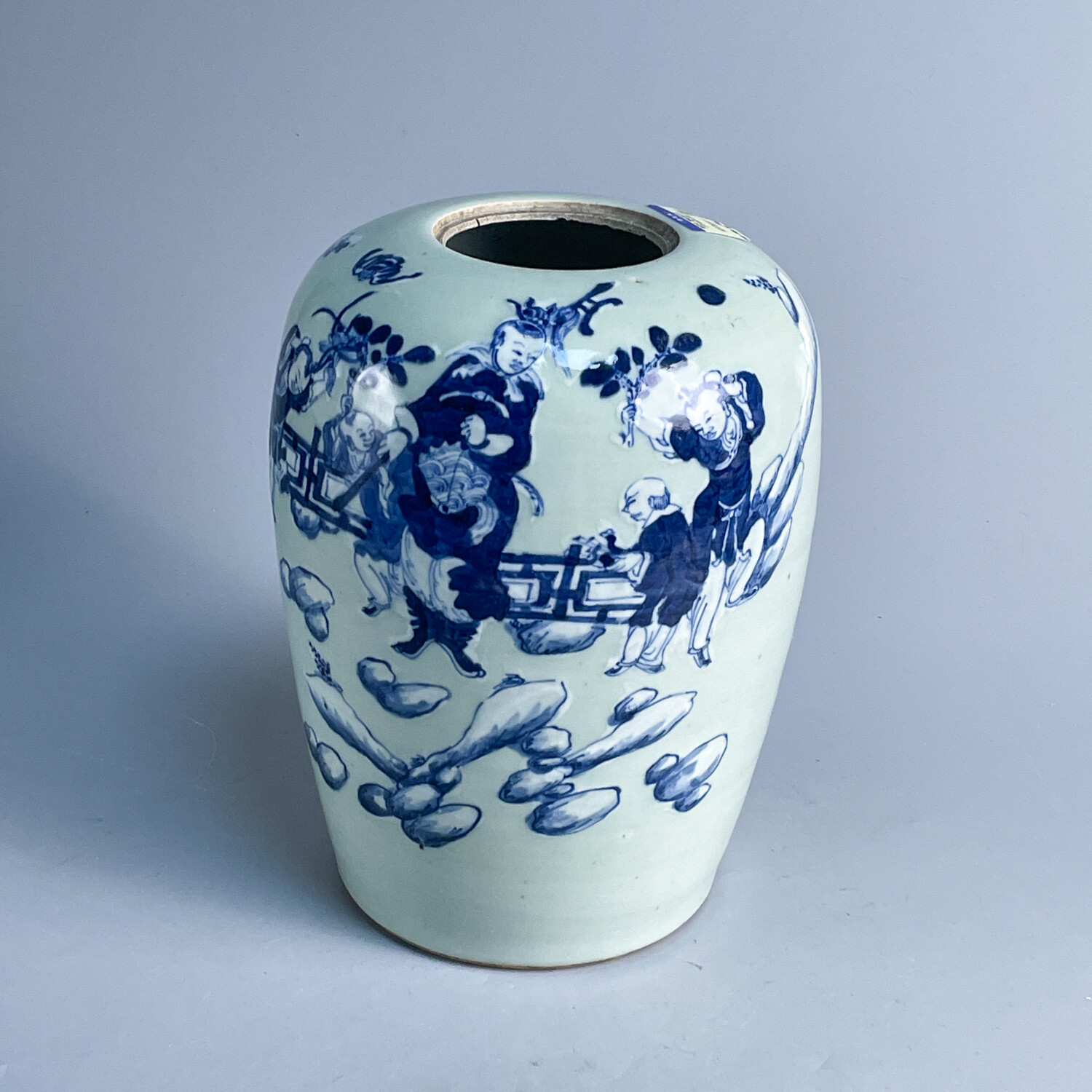 M25I7003A26 - 清道光 青釉青花五子夺魁冬瓜罐