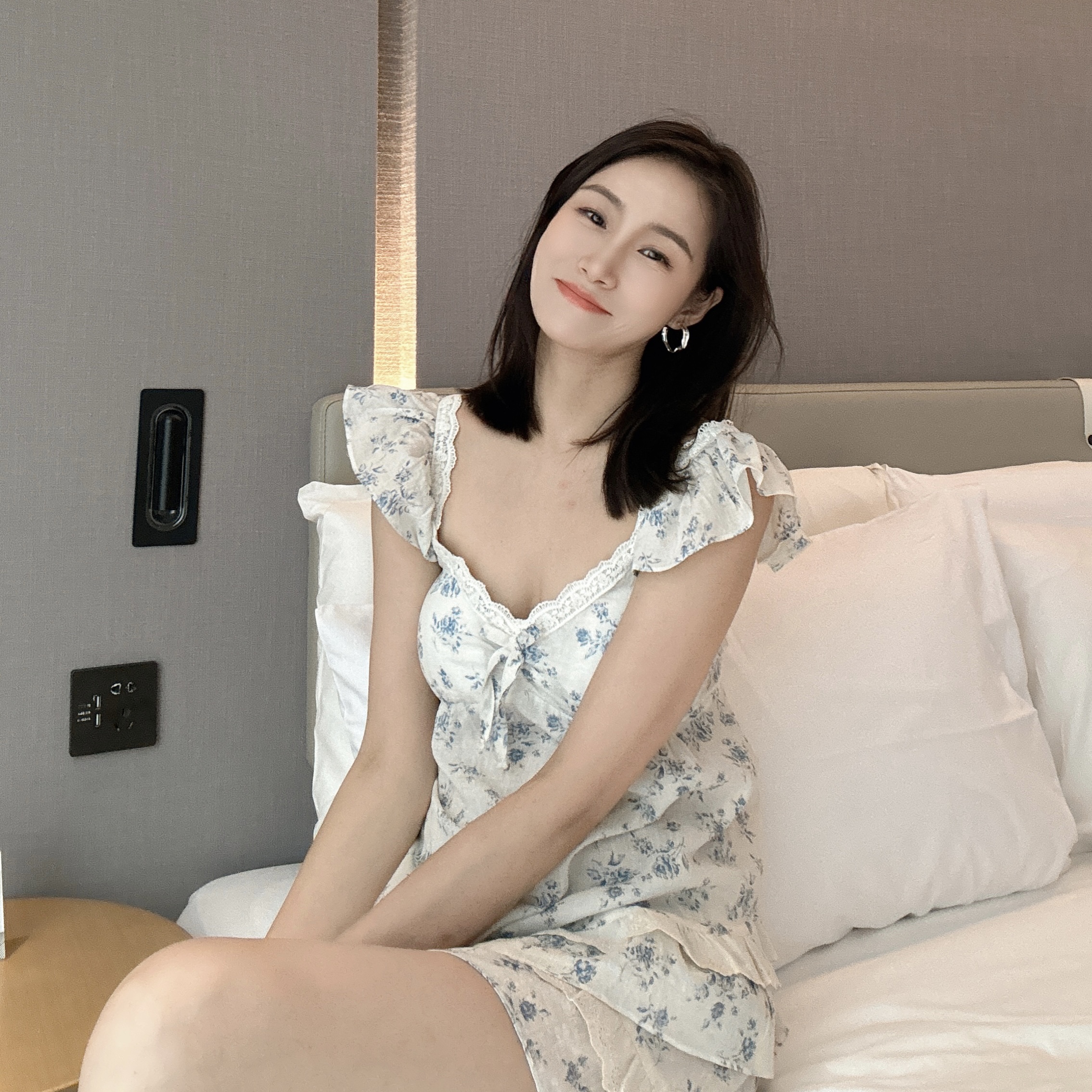 【特价】青花瓷居家套装 生活品质 精致花边裙裤背心套装W0697