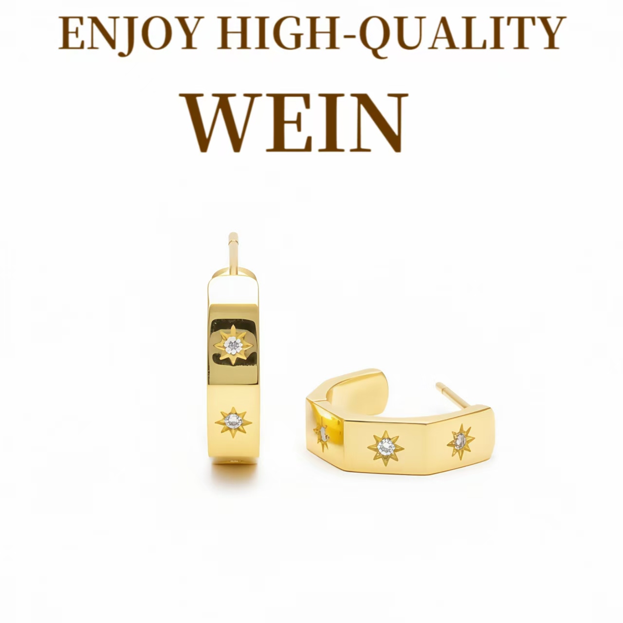 WEIN 铜合金合成锆石耳饰 镀K金六芒星镜面几何耳环轻奢气质时尚