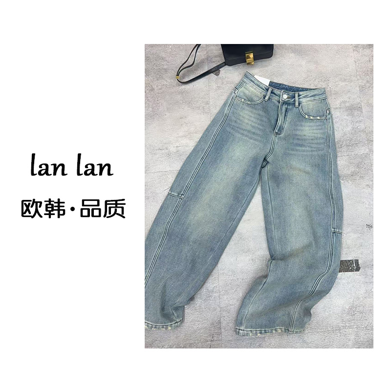 lanlan-冬上新【加绒直筒牛仔裤】2342高货韩版直筒加绒牛仔裤休闲