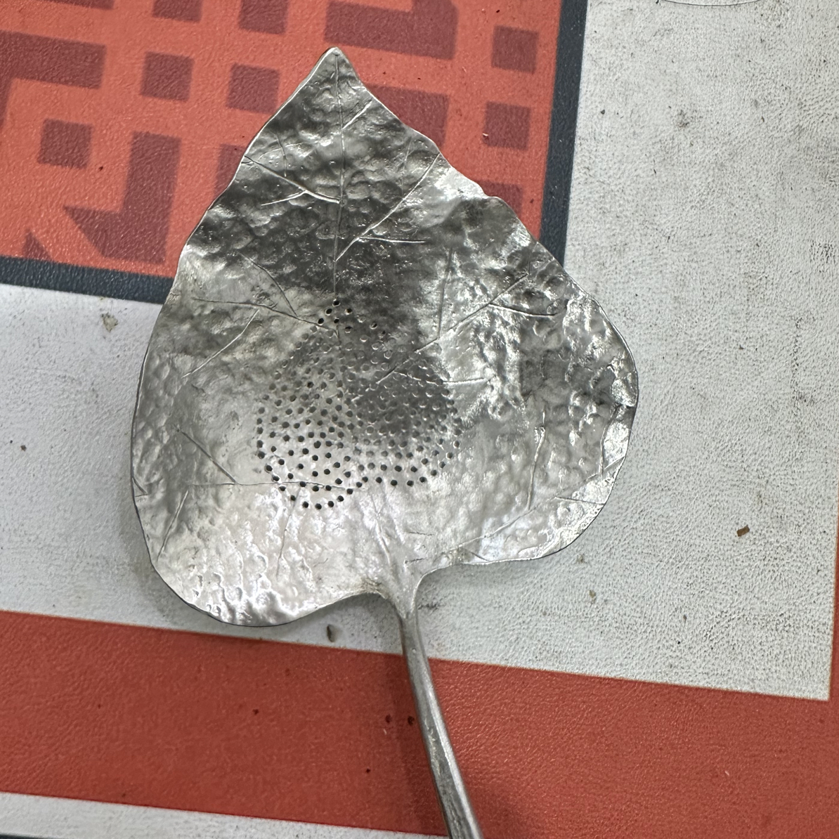 手工锤纹树叶造型纯锡茶漏滤茶器功夫茶具配件