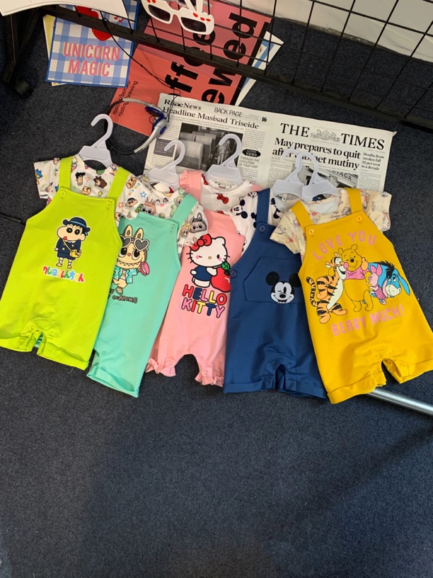 外贸日单背带裤两件套2025夏季新款可爱卡通