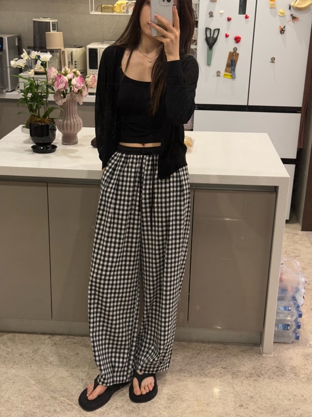 【吴梦菲】撞系格纹·宽松百搭阔腿休闲裤