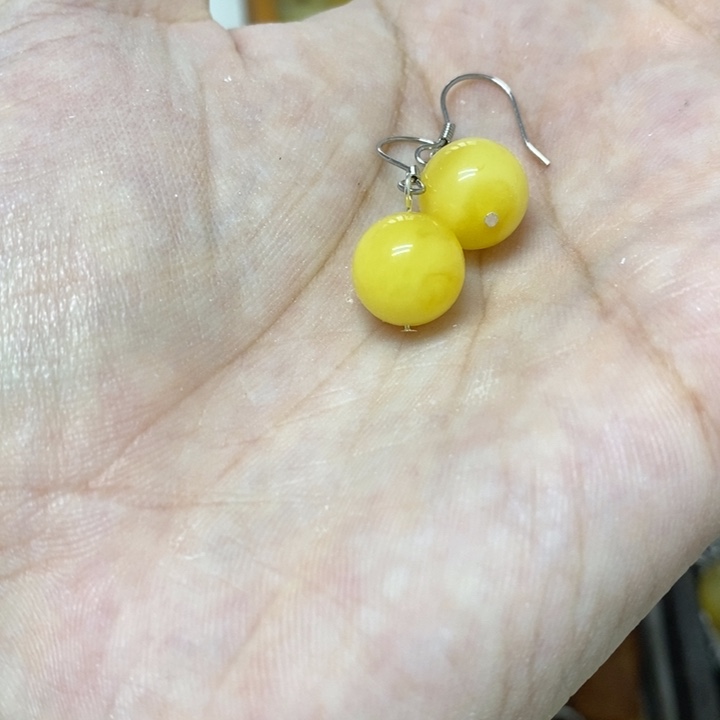 银S925镶嵌蜜蜡裸石耳钩