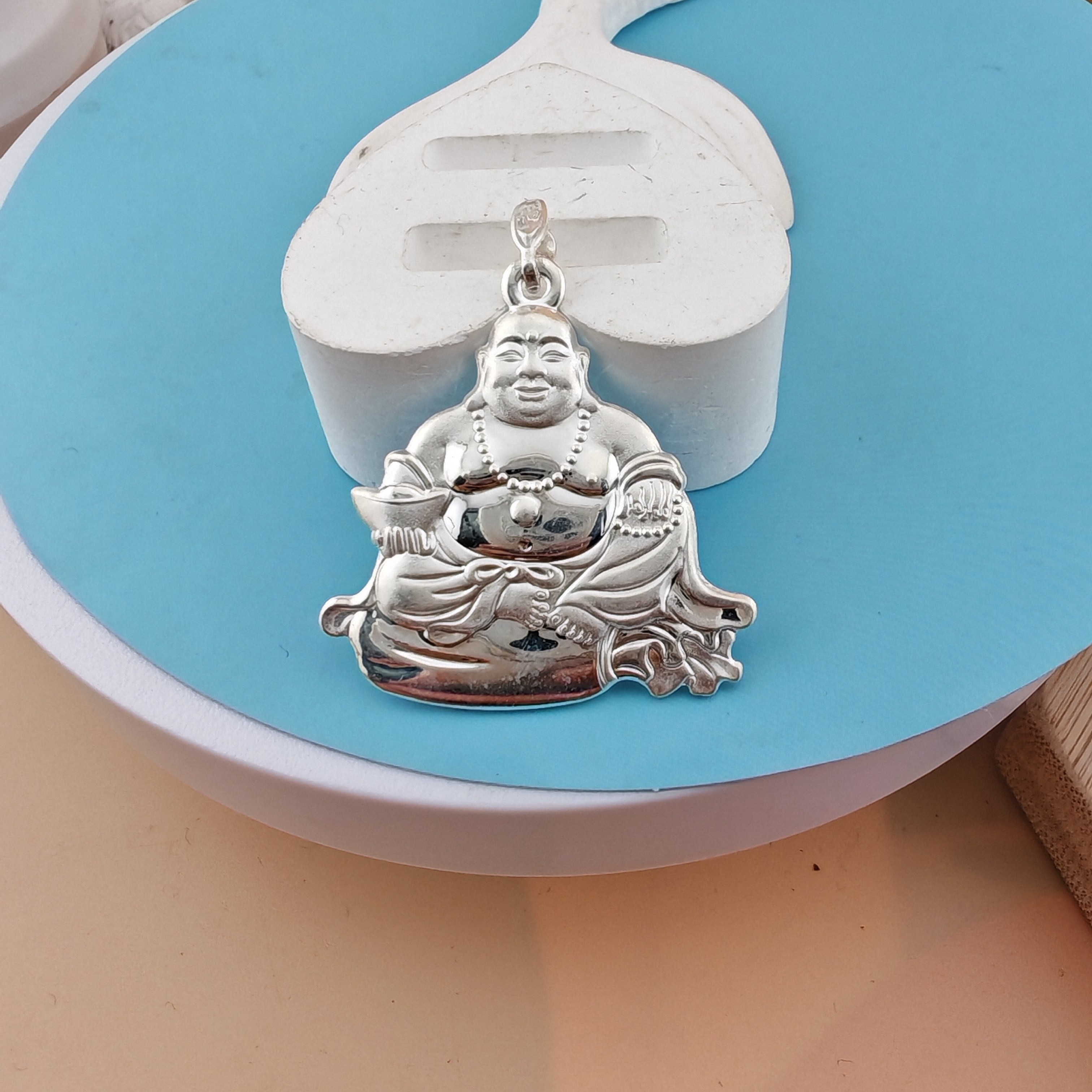吊坠足银 足银弥勒佛坠链吊坠挂件银色男女款手工精美挂坠