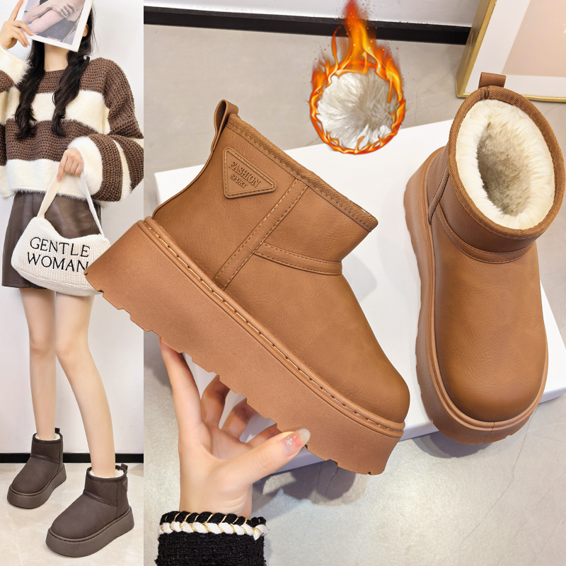 加厚厚底雪地靴女2025冬季保暖时尚短靴皮毛一体防水棉靴保暖靴子